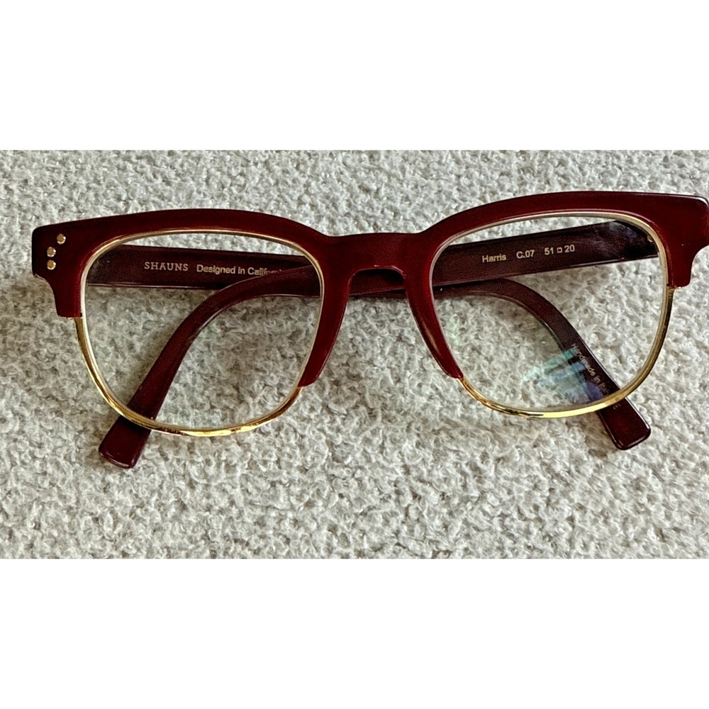 SHAUNS Harris Italian Eyeglasses Burgandy Gold Rim Cat Eye 51-20 C.07 Designer